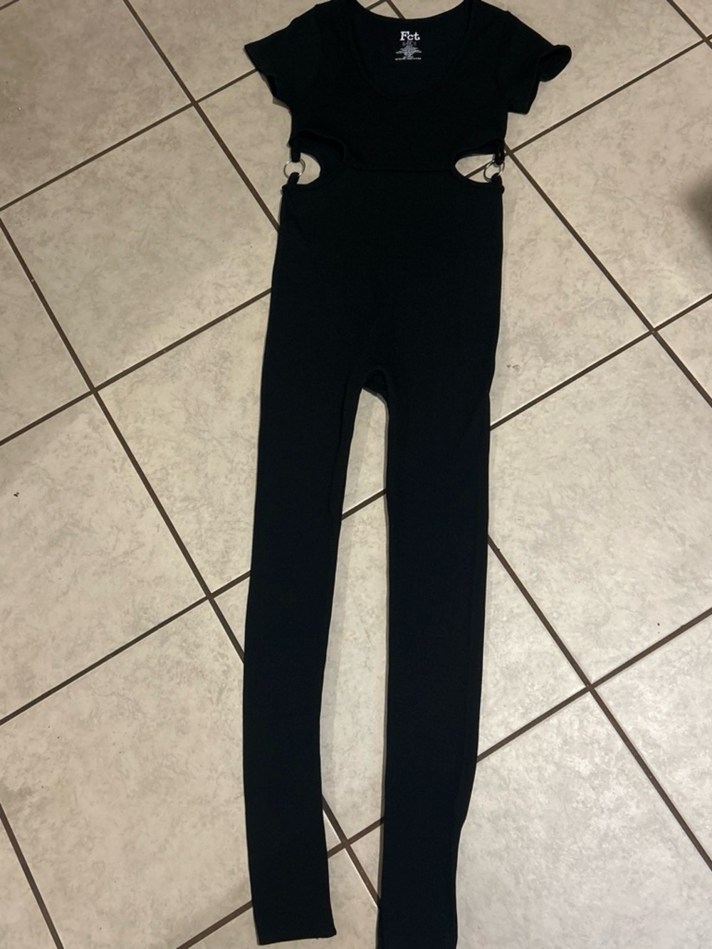 F21 Black Short-Sleeve Cutout Ring Jumpsuit